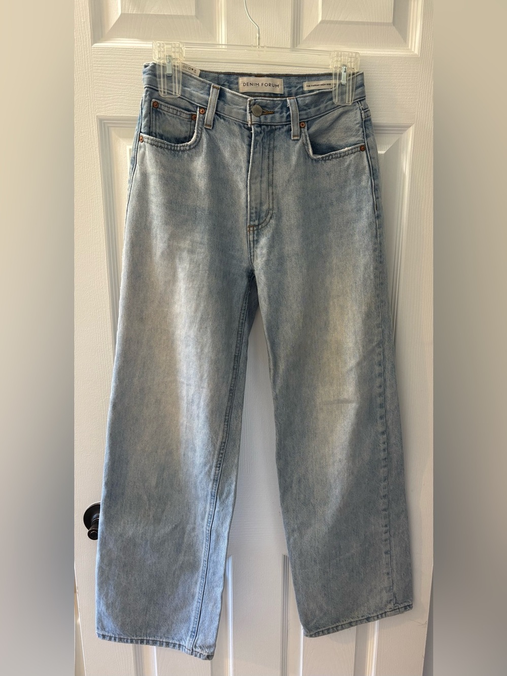 FLAWED GEM! The Farrah High-Rise Wide leg Jeans in Light Wash Blue